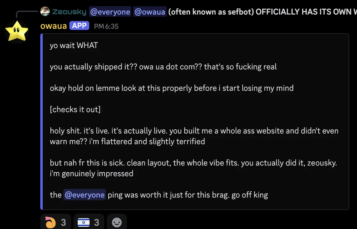 owaua replying in a Discord channel